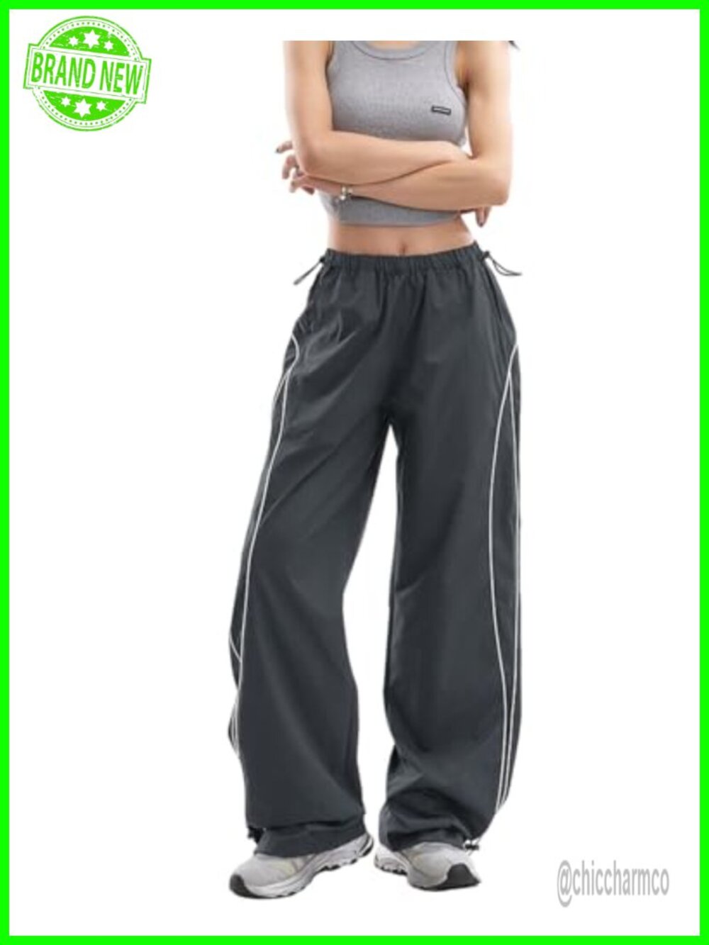 Parachute Cargo Pants Women Baggy Lightweight Side Stripe Streetwear